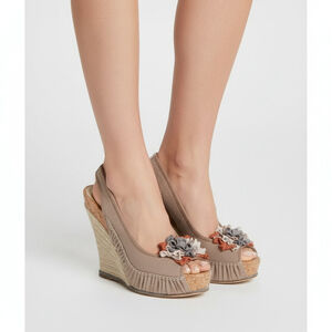 LEVITY women wedge platform sandals cork espadrilles leather suede Sz 7